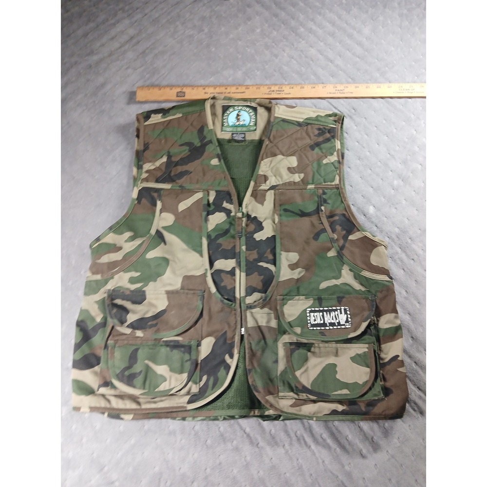 Master Sportsman Camo Hunting Vest Mens L Woodland Mesh Back Game Bag Utility - Picture 2 of 8